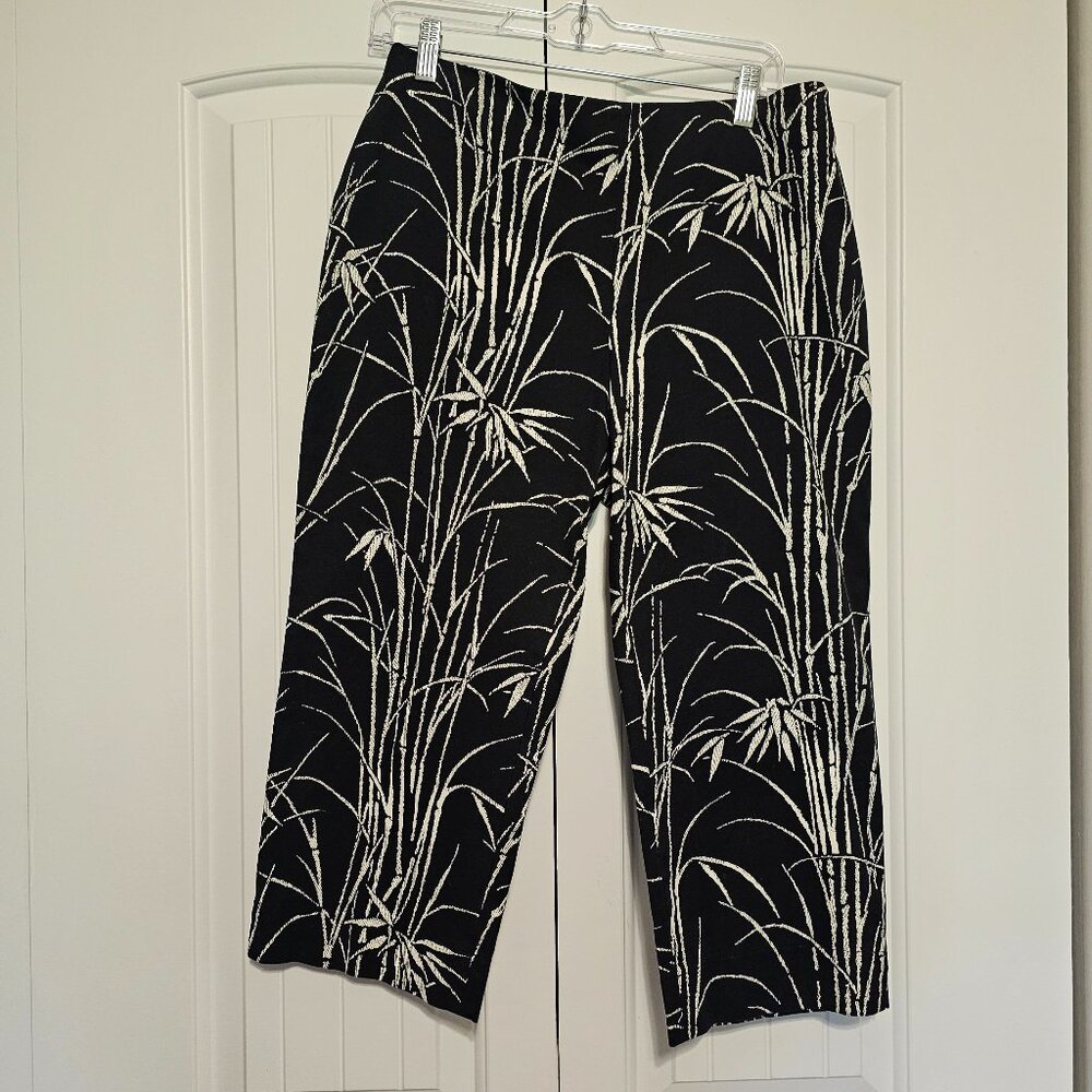 NWT Talbots Petites Black White Bamboo Print Stretch Capri Crop Pants Size‎ 10P